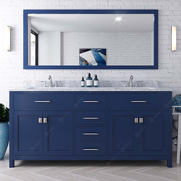 Virtu USA Hutto 72" Double Bath Vanity In White With White Marble Top
